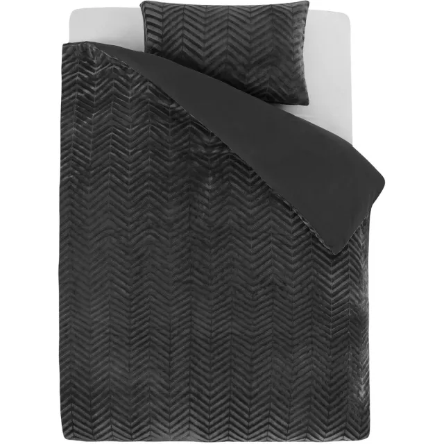 Sleeptime Teddy Chevron Dekbedovertrek - 1 x kussensloop - Antraciet