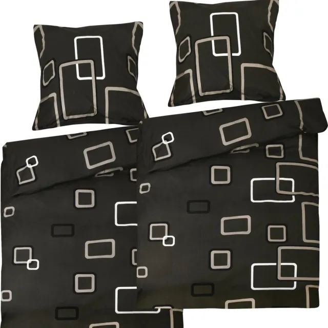 Beautissu Noa - Dekbedovertrek tweepersoons Renforcé katoen beddengoed zwart met ornamenten 2 stuks dekbedovertrekken 155x220 cm & 2 stuks kussensloop 80x80 cm Antraciet