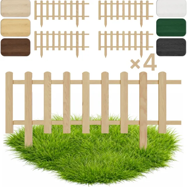 Floranica Set van 4 Perkhekje Tuinhek Grenen tuinhek Gazonrand 20 x 100 cm Natuur Houten Sierhekwerk Decoratief Borderrand Tuinaanleg 4 Stk. / Natuur