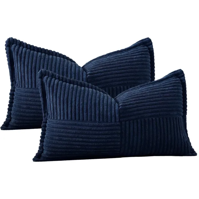 Unyqoos Set van Twee Donkerblauwe Corduroy Kussenslopen voor Moderne Interieurs