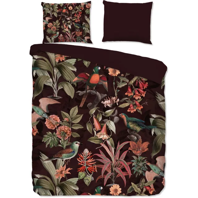 Pure dekbedovertrek jungle met bladeren en dieren - Lits jumeaux 240x200/220 cm - Bordeaux - Microvezel