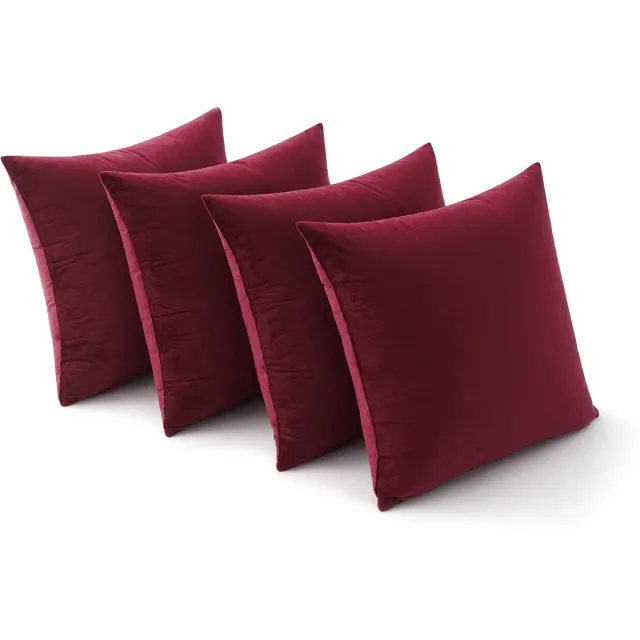 Ibenzoa Elegante Fluwelen Kussenhoezen Set van 4 voor Diverse Interieurs, 40 x 40 cm, Wijnrood bordeaux