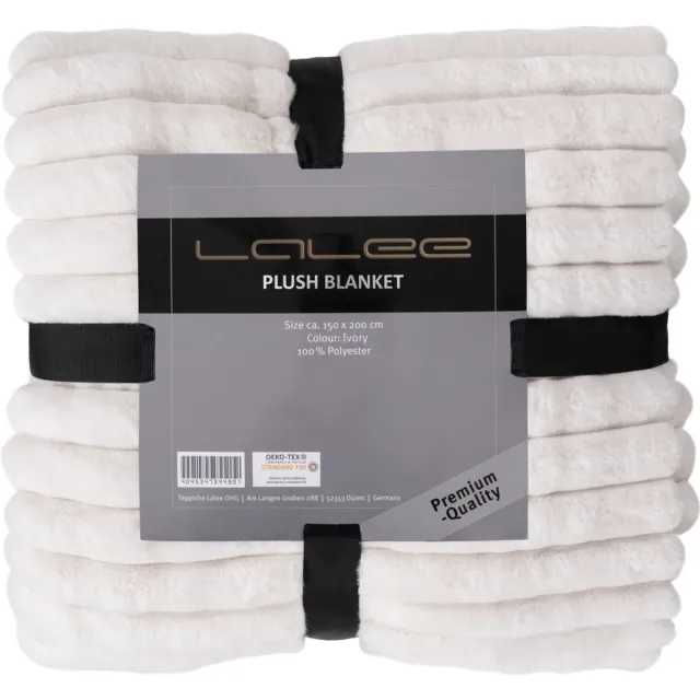 Lalee Plush Fleece deken plaid zacht gestreept 3d furr bont plaid 150x200cm ivoor gebroken wit