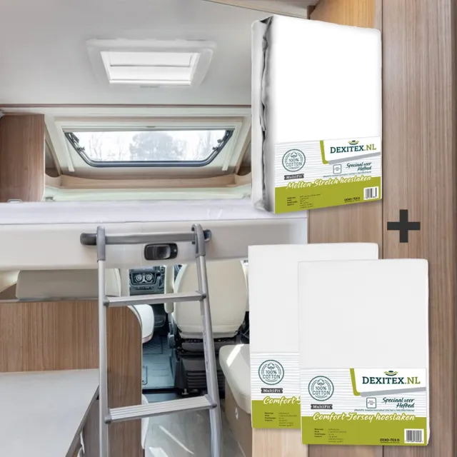 dexitex hefbed 1 x Molton & 2 x Hoeslaken Wit / Geschikt voor Camper 1 x molton/ 2 x hoeslaken Wit