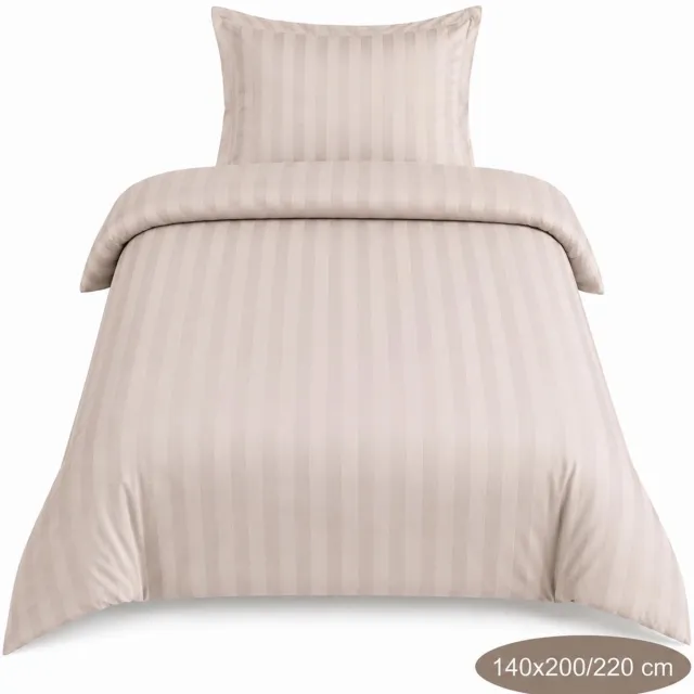 Roden Blue Gestreept Dekbedovertrek - Taupe - 140x200/220 cm - Zacht & Ademend - Strijkvrij - Inclusief Kussensloop - Hotel Luxe Uitstraling