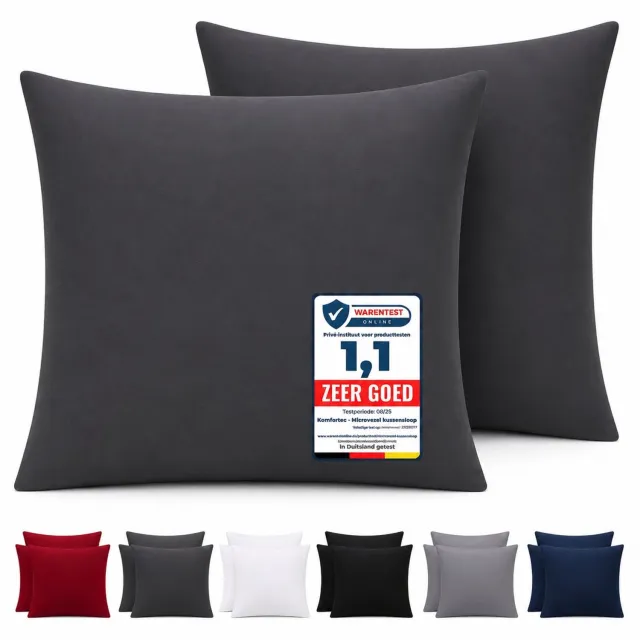 Komfortec Set van 2 Premium Kussenslopen 65x65 cm - Superzachte Kussenhoes – 100% - Geborsteld Mikrovezel 90g/m² - Antracite Antraciet