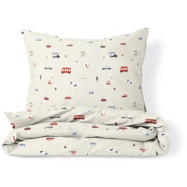 Petite Amélie Dekbedovertrekset – 120x150 cm – Flanel – Vehicles Off white - Vehicles
