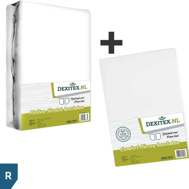 dexitex Textielpakket Frans bed - 1 hoeslaken en 1 molton - rechts Wit