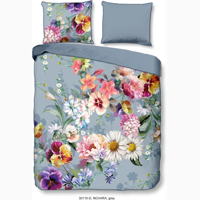 Descanso dekbedovertrek bloemen - Grijs - 100% Katoen satijn Grey