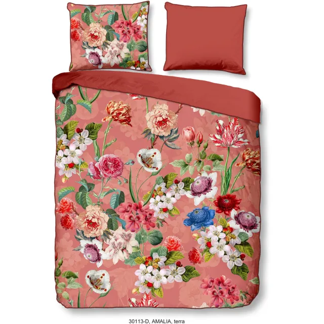 Descanso dekbedovertrek bloemen - 2 persoons 200x200/220 cm - Terra - 100% Katoen satijn