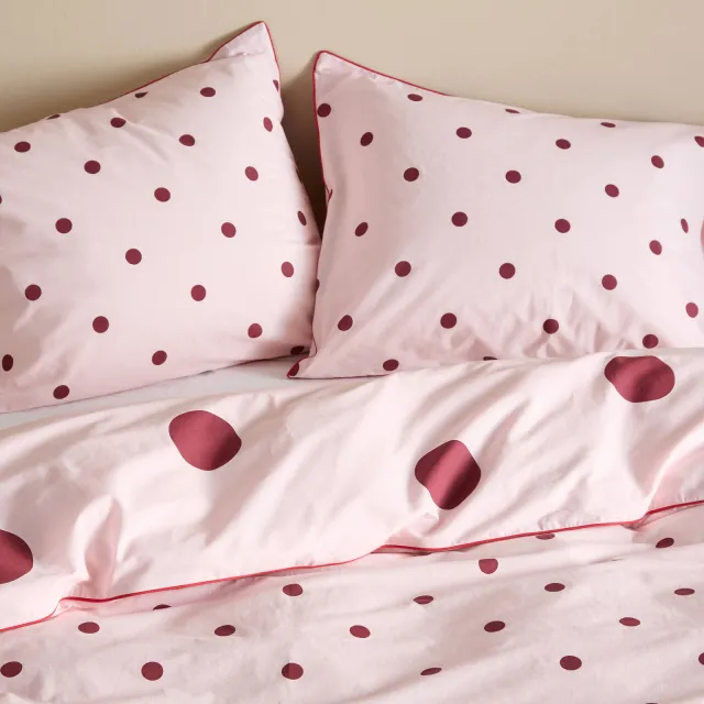 NOUS Living katoenen polkadot dekbedovertrek lits-jumeaux roze