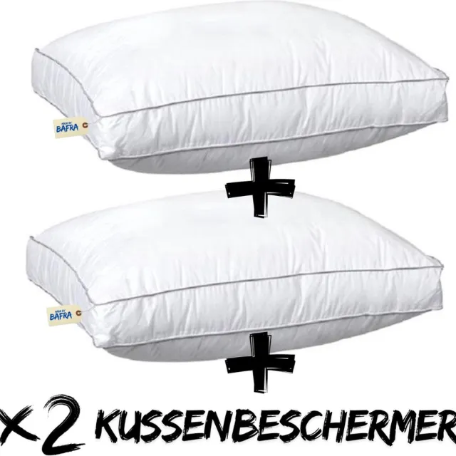 Bafra Hoofdkussen - Hoofdkussen Set van 2 - + gratis 2x kussenBeschermer | 50x60x10 cm - Hotelkwaliteit Hoofdkussens - Geschikt voor rug, zij- en buikslapers - Katoenen Tijk wit