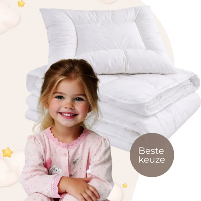 Zavelo Ledikant Dekbedset Ukkie All Season 135x100 cm met Kussen 40x60 cm - Wasbaar Peuter Dekbed - Baby Dekbed Wit