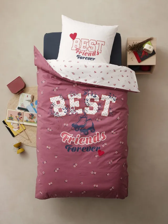vertbaudet Set dekbedhoes + kussensloop kind BFF Ecru
