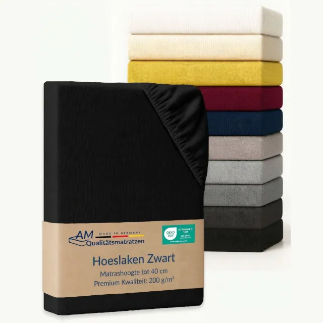 AM Qualitätsmatratzen Premium hoeslaken 70 x 190 cm boxspringbed (200gsm) in Zwart - Made in Germany - OEKO TEX gecertificeerd topper hoeslaken - Jersey hoeslaken - Fitted Sheets