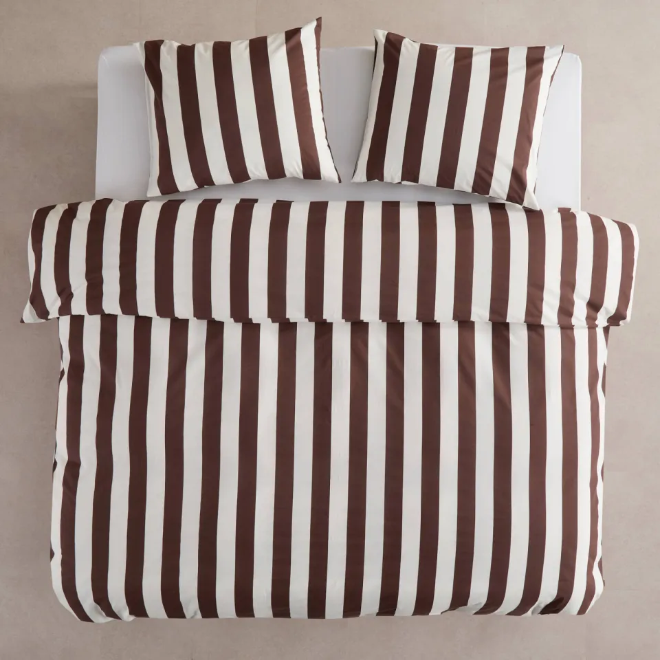 NOUS Living katoenen gestreepte 2-persoons dekbedovertrek 200x220 cm - donkerbruin/offwhite Donkerbruin/Off white