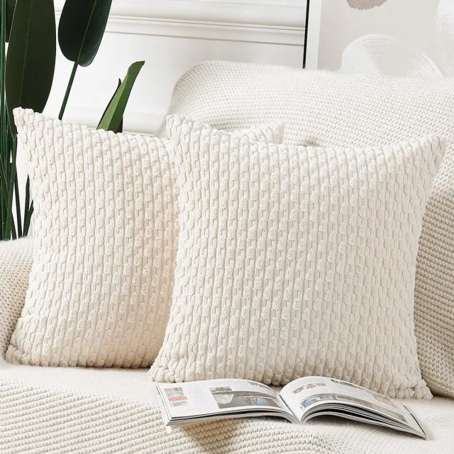 Ibenzoa Boho gestreepte kussenslopen set van 2, zachte corduroy hoes, decoratief voor bank of slaapkamer wit