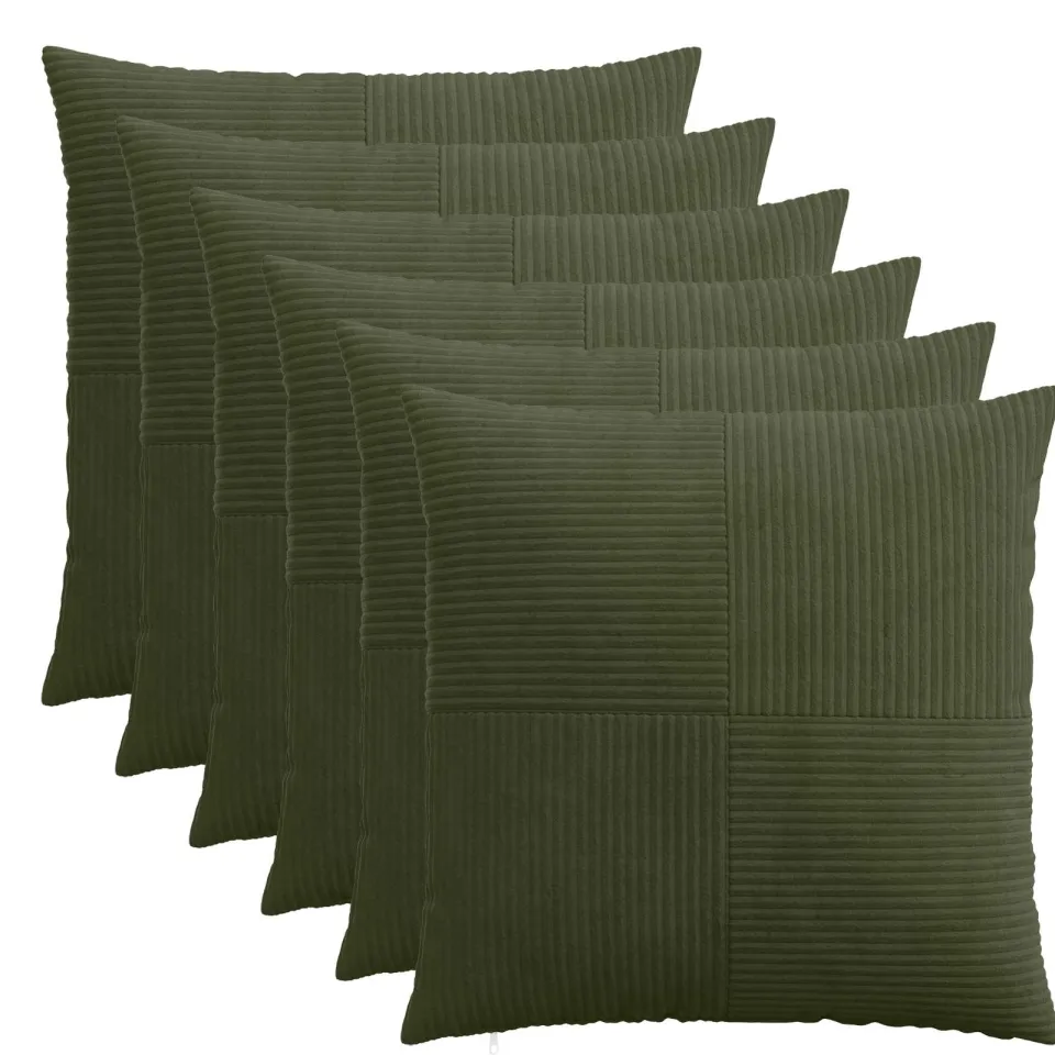 vidaXL Kussensloop 6 st ALMELO Groen 60 x 60 cm corduroy, foto 3