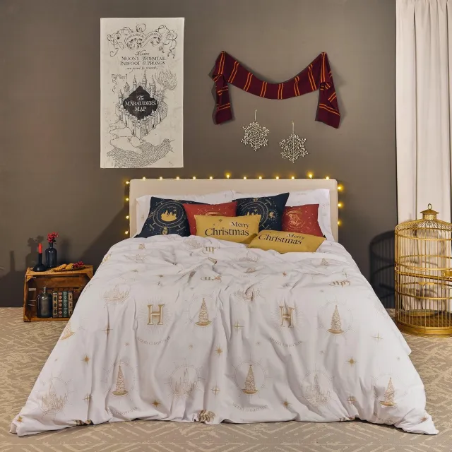 Harry Potter Dekbedovertrek Hogwarts Goud 155x220 cm - Katoen/Polyester met Knopen Multicolor