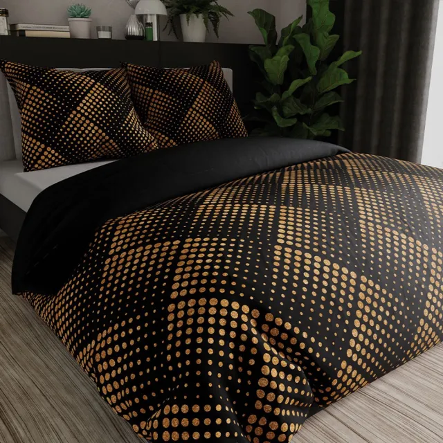 Markizeta LUXE Serie - Satijnen Beddengoed - Gouden Geometrische Patronen - Zwart Zwart;Goud