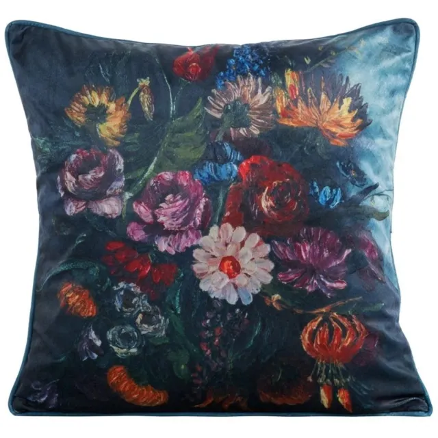 Eurofirany Fluwelen sierkussen 45x45 cm - Blauw/roze bloemmotief