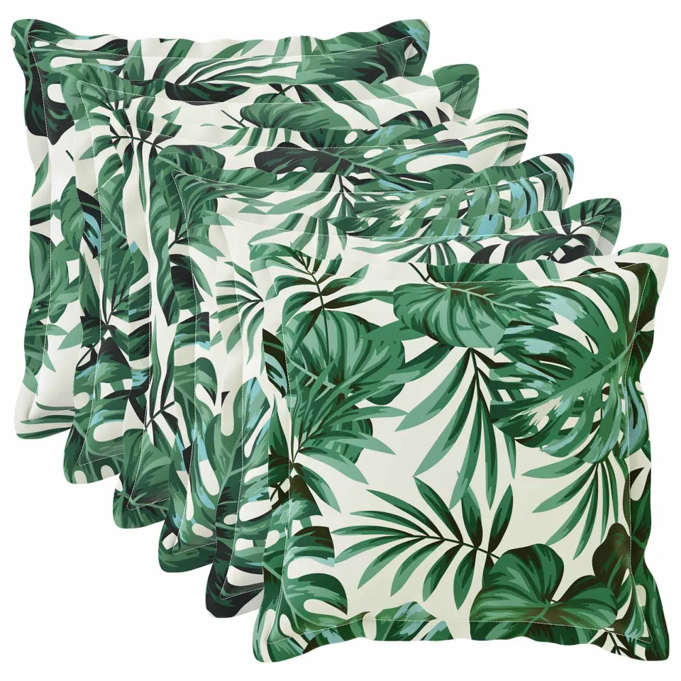 vidaXL Kussensloop 6 st HOUTEN Bladpatroon 45 x 45 cm Polyester groen, foto 3