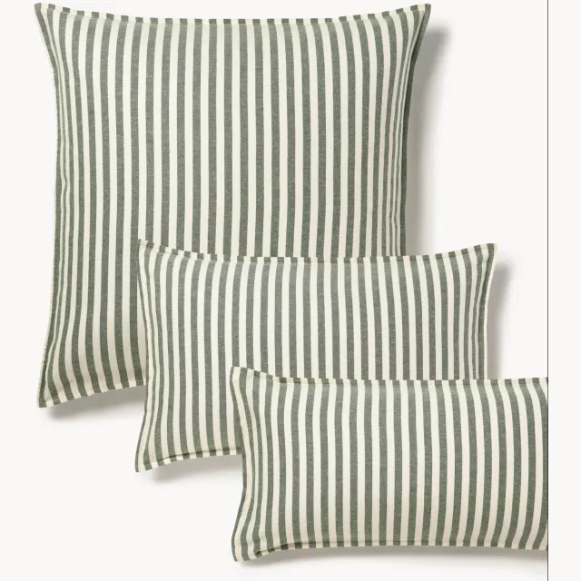 Westwing Collection Gestreepte flanellen kussenhoes Yola Groen