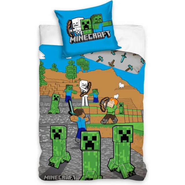 Minecraft Dekbedovertrek Eenpersoons 140x200cm Katoen Grote Kussensloop 70x90cm OEKO-Textiel blauw