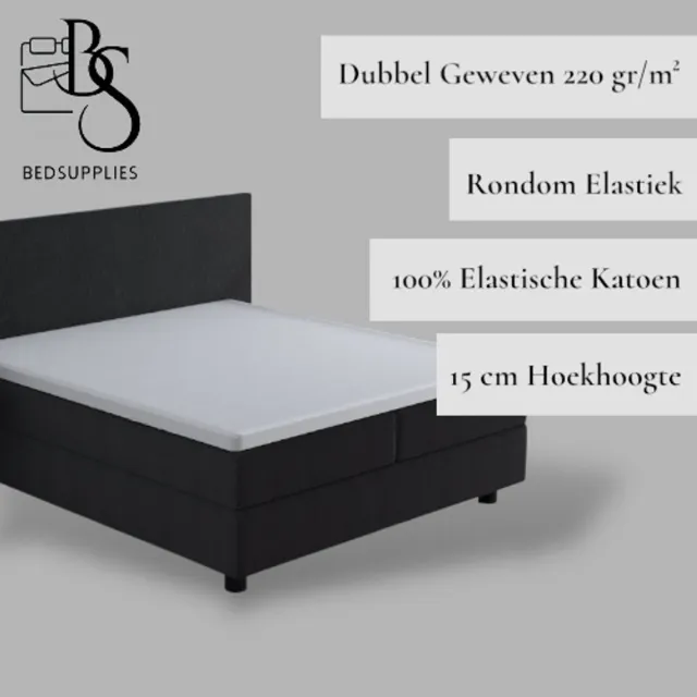 Bedsupplies Luxe Dubbel Geweven Jersey Topper Hoeslaken - 190/200 x 220/230 - Wit