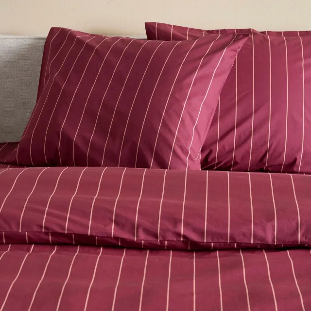 NOUS Living katoenen gestreepte 2-persoons dekbedovertrek 200x220 cm - donkerrood/roze, foto 2