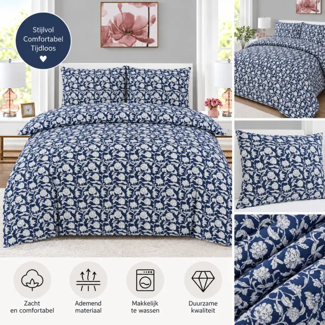 Cotton Touch Dekbedovertrek Blue Barrock Flower blauw