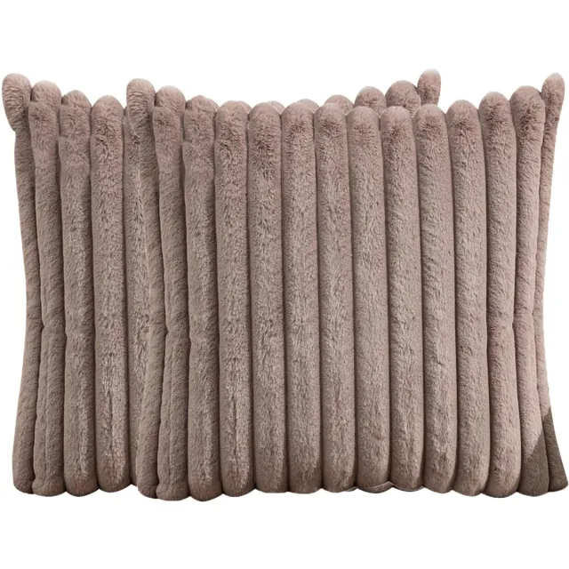 STILVORA Kussenslopen – Woonkamer Kussenslopen Set Van 2 Met Luxe Fluweel, Zachte Gestreepte Kussenslopen Voor Sofa En Slaapkamer – Kameel – 45x45 cm