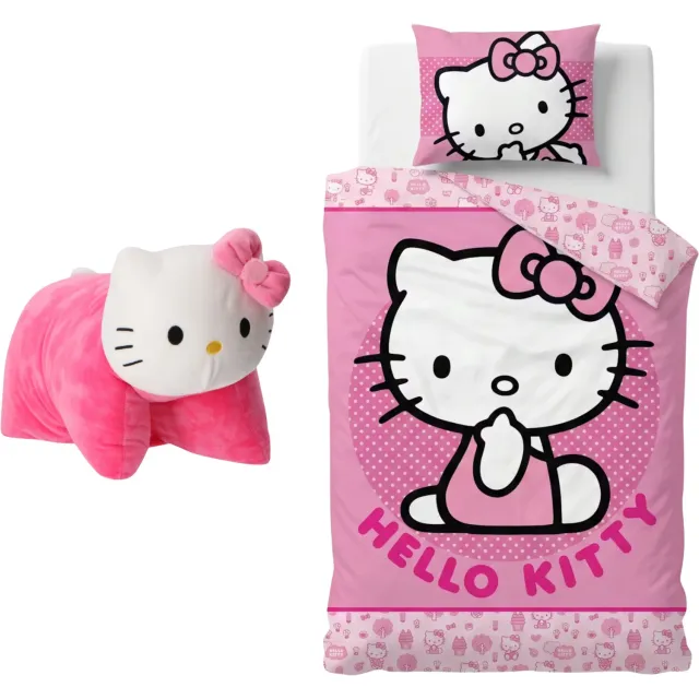 Hello Kitty slaapkamerset; dekbedovertrek en 2in1 kussen Set met 2 in 1 knuffel / kussen