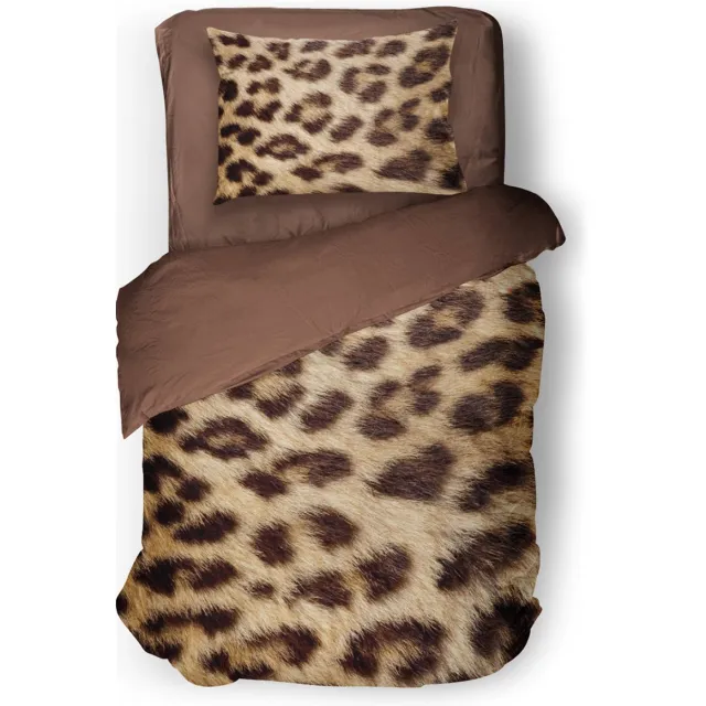 Eleganzzz Dekbedovertrek Jungle Chic - Brown - Dekbedovertrek 140x200/220cm - Micropercal - Eenpersoons - Dekbedovertrekken - Panterprint Dekbedovertrek
