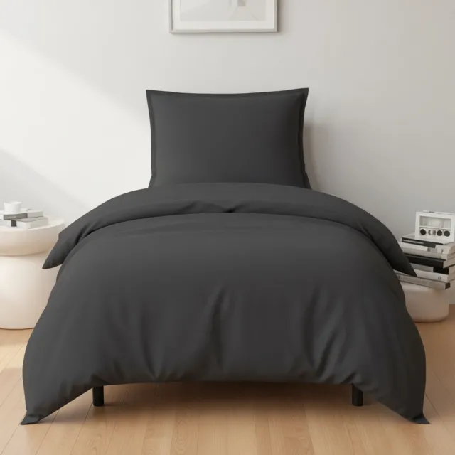ZOQENX Dekbedovertrek 135x200 cm met 1 Kussensloop 80x80 cm - Effen Donkergrijs - 100% Polyester - Met Rits en 4 Instopstroken