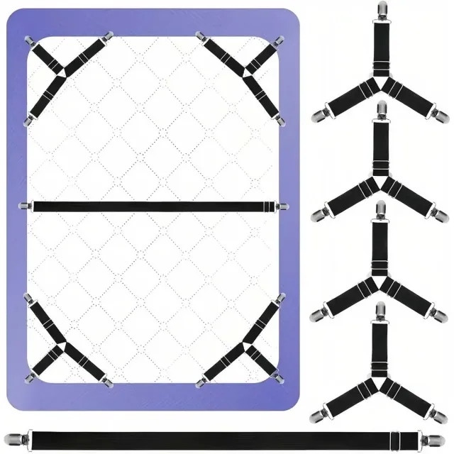 oneay Set van 4 lakensbinders, eenvoudig te gebruiken, verstelbare elastische sluitingen met metalen clips, lakenhoekhouders, voor het vastmaken van lakens.