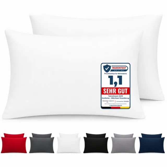 Komfortec Set van 2 Premium Kussenslopen 50x70 cm - Superzachte Kussenhoes – 100% - Geborsteld Mikrovezel 90g/m² - Wit