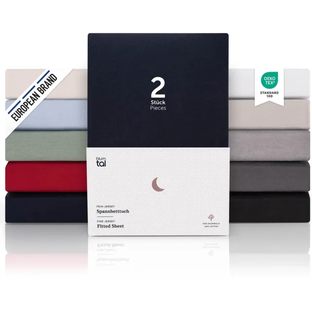 Blumtal Hoeslaken Premium Jersey - 90 x 200 cm - tot 25 cm Matrashoogte - Dark Ocean Blue - 100% Katoen - Set van 2