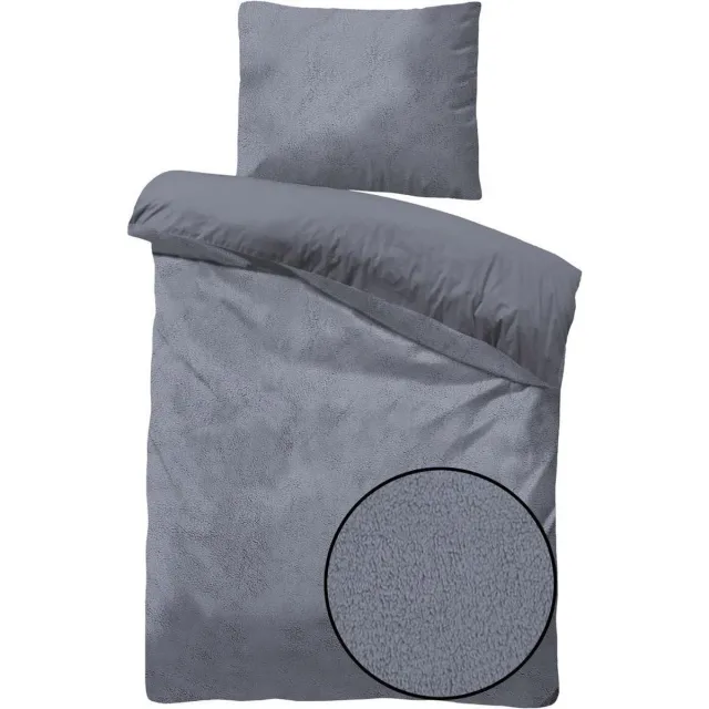 Husch Teddy Fleece Dekbedovertrek Antraciet - Eenpersoons - 140x200/220 cm - Heerlijk Zachte Teddy