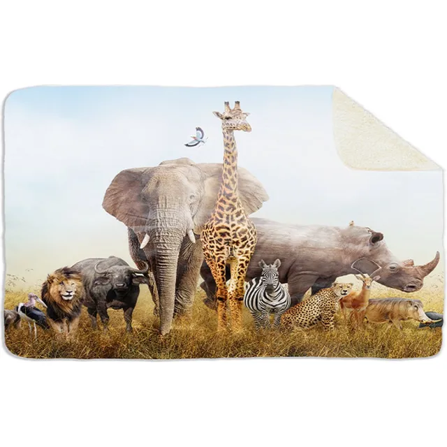 'Maplusbelle' Fleecedeken Afrika the big 5, FD2023401, 96x146cm, Polyester Sherpa Full Colour voorzijde, witte achterzijde
