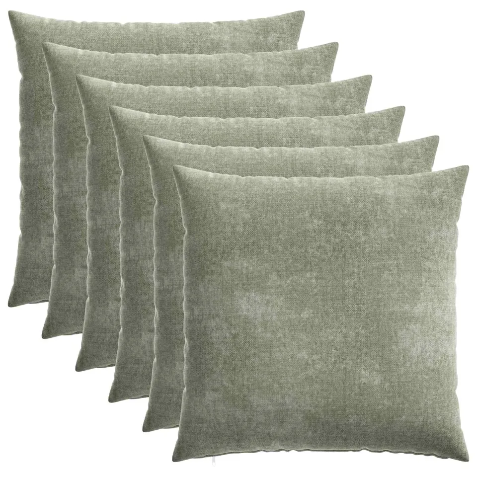 vidaXL Kussensloop 6 st HEERLEN Groen 55 x 55 cm Chenille Stof, foto 3