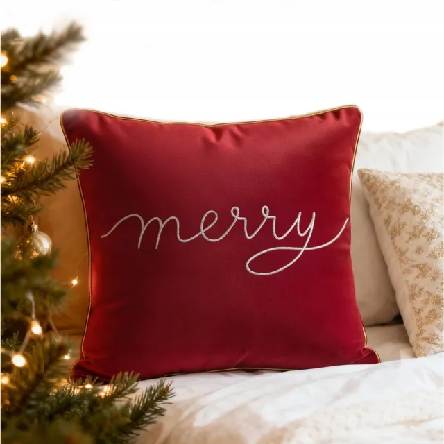 Spod Igły i Nitki Kerstkussenhoes Fluweel Rood Goud 45x45cm - Sfeervolle Decoratie