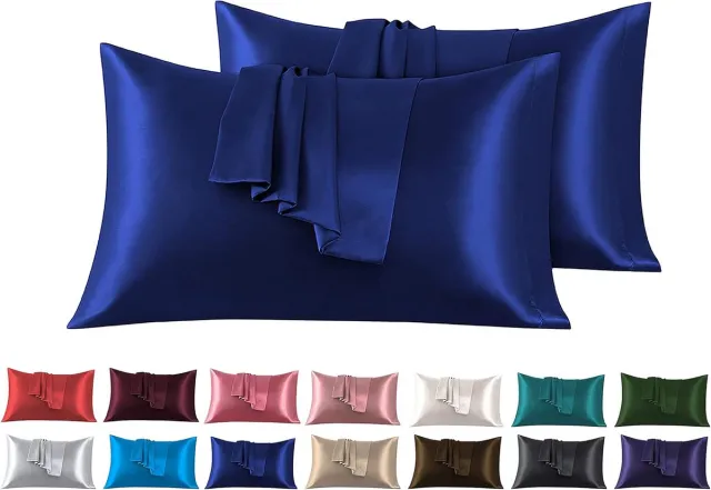 Azalia Set van 2 Satijnen Kussenslopen 40x80 cm Donkerblauw Zijdezacht