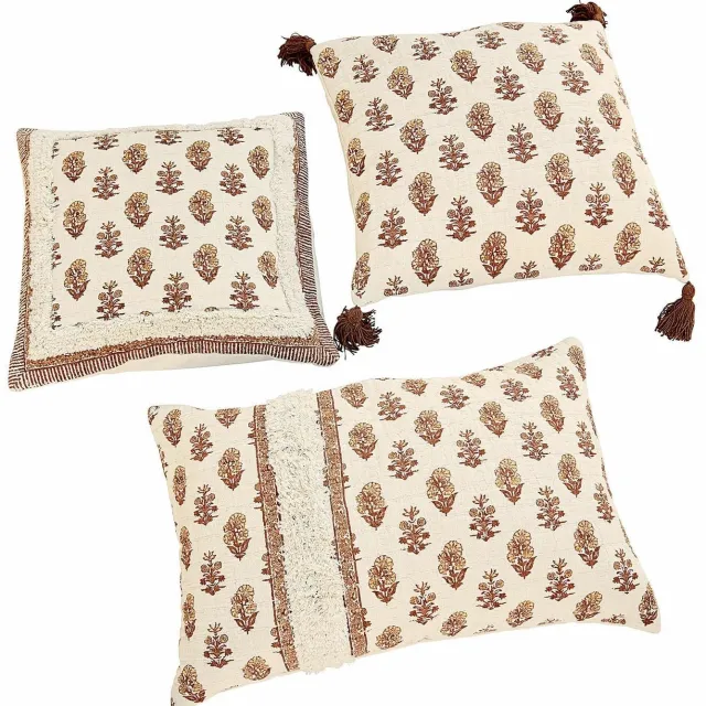 Loberon Kussenhoes set van 3 Arsalan crème/bruin