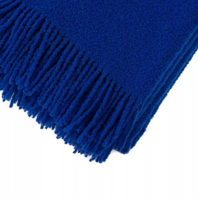 KAMPOL Luxe Merino Wol Plaid Buckle 140x200 Donkerblauw met Franjes