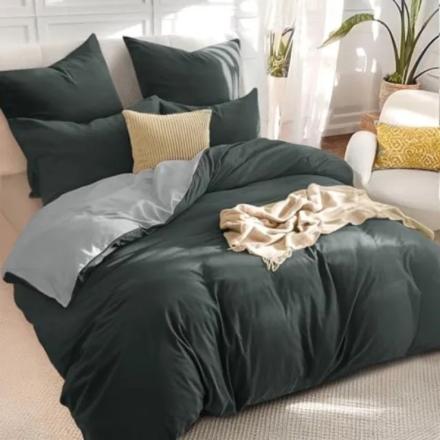 Nazik Living Dekbedovertrek Set 3-delig 200x220 cm Antracietgrijs - Omkeerbaar Microvezel met Ritssluiting - Strijkvrij en Zacht
