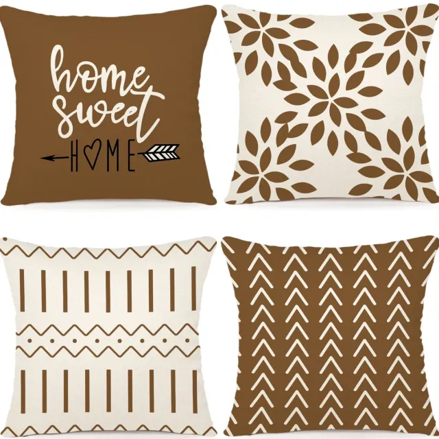 Unyqoos ® Stijlvolle Decoratieve Kussenslopen van Hoogwaardig Linnen voor Binnen en Buiten, Set van 4, Lichtbruin, 40 x 40 cm
