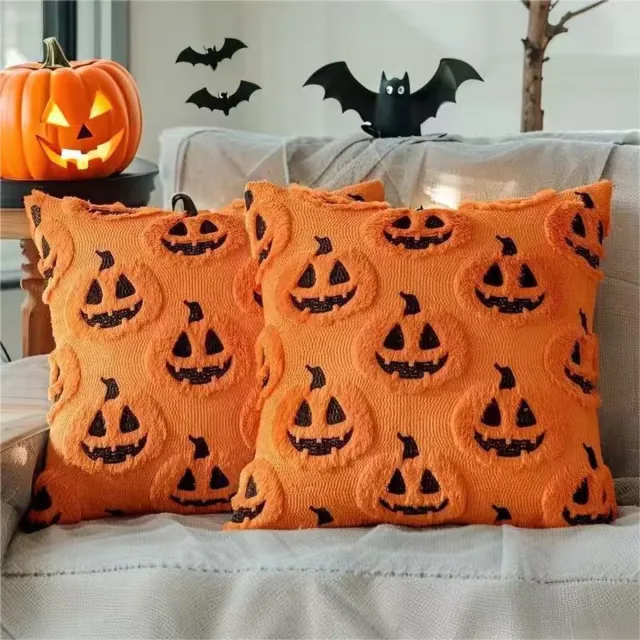 VHV 2-Halloween kussensloop - 45*45cm-Pompoenmotief voor herfst- en Halloween decoratie - Voor bank, bed en interieur - Oranje