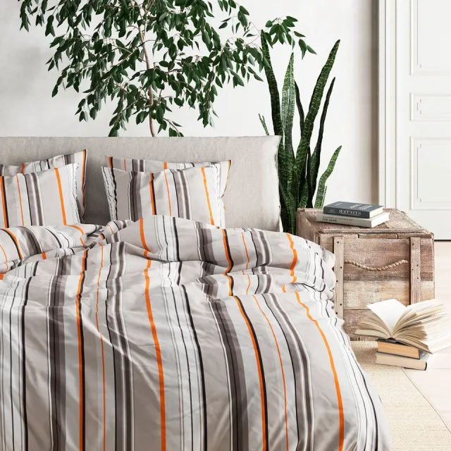 Mistral Home DEKBEDOVERTREK - katoenviscose - 260 x 240 cm + 2x 65 x 65 cm - extra breed - strepen - groen- Duurzaam Groen/Grijs/Geel/Wit