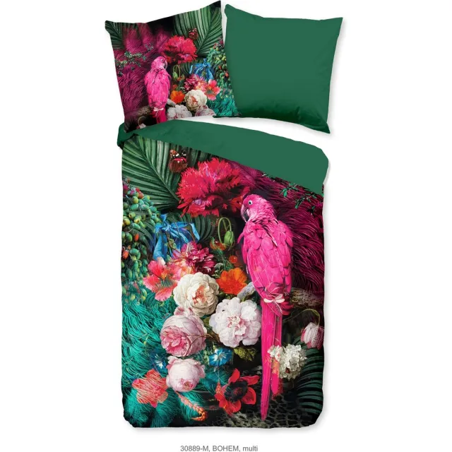 Pure Dekbedovertrek "bloemen, bladeren en een papagaai" - Multi - Microfiber